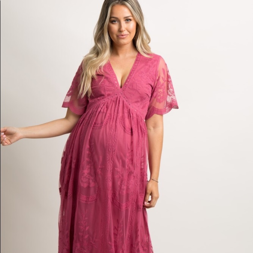 Pink Blush lace maternity dress